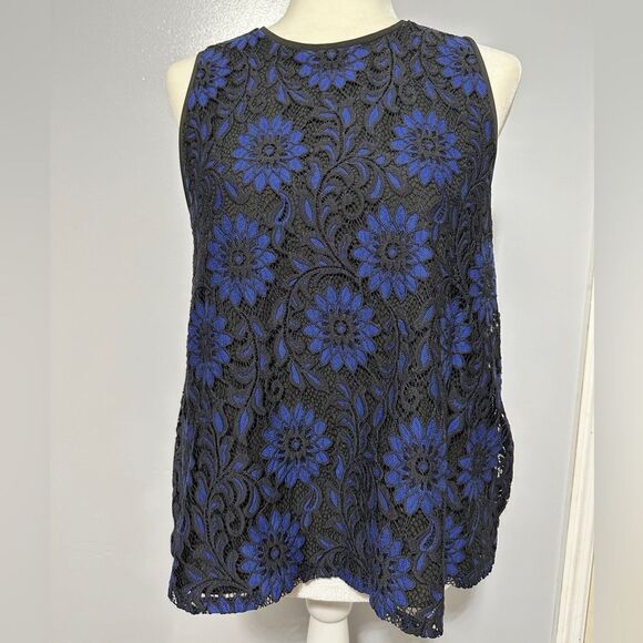 Loft black and blue lace sleeveless top size M - Picture 1 of 6